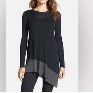 Eileen Fisher Bias Cut Black Metallic Silver Top Petite Small